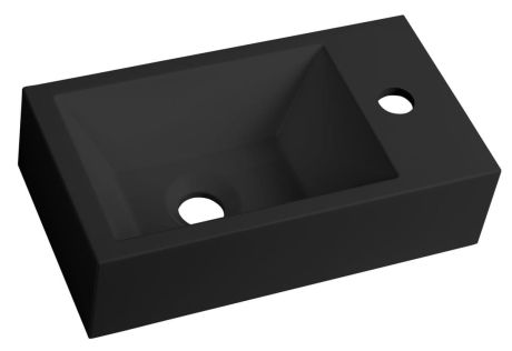 Przejdź do produktu AMAROK umywalka kompozytowa 40x22cm, czarny mat, bateria z prawej strony