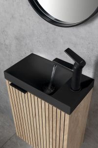 AMAROK umywalka kompozytowa 40x22cm, czarny mat, bateria z prawej strony