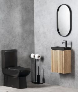 AMAROK umywalka kompozytowa 40x22cm, czarny mat, bateria z prawej strony