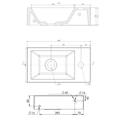 AMAROK umywalka kompozytowa 40x22cm, czarny mat, bateria z prawej strony