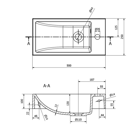 Przejdź do produktu ARIANA umywalka kompozytowa 50x25cm, bateria po prawej stronie, czarny mat