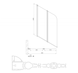 ONE parawan wannowy składany 900mm, szkło czyste