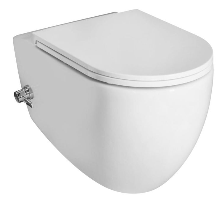 INFINITY CLEANWASH WC wiszące Rimless, z dyszą bidetową i zintegrowaną baterią, 36,5x53 cm, biały