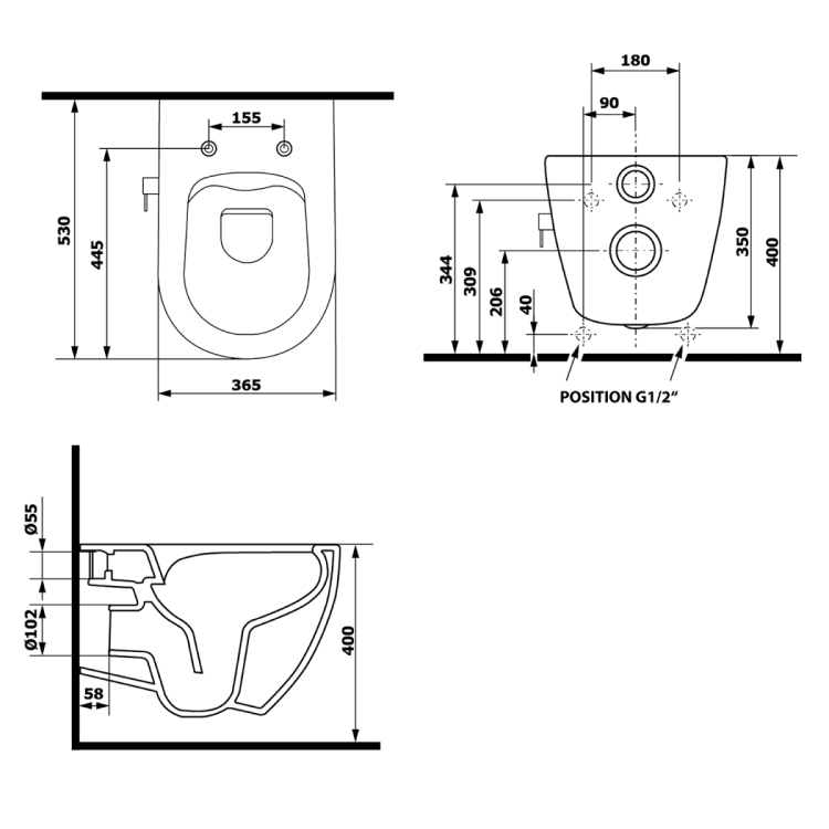 INFINITY CLEANWASH WC wiszące Rimless, z dyszą bidetową i zintegrowaną baterią, 36,5x53 cm, biały