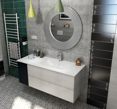 Przejdź do produktu TREOS umywalka 146,6x51,3 cm (35+110), Rockstone, prawy, biały mat