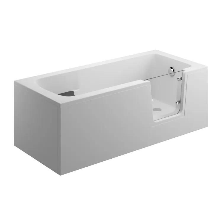 Wanna prostokątna dla niepełnosprawnych 150x75 cm z drzwiczkami i siedziskiem Polimat AVO 00483 biały