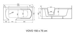 Wanna prostokątna dla niepełnosprawnych 150x75 cm z drzwiczkami i siedziskiem Polimat VOVO 00484 biały