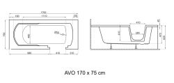 wanna prostokątna dla niepełnosprawnych 170x75 cm z drzwiczkami i siedziskiem Polimat AVO 00877