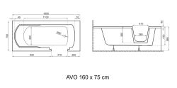 Wanna prostokątna dla niepełnosprawnych 180x80 cm z drzwiczkami i siedziskiem Polimat AVO 00014