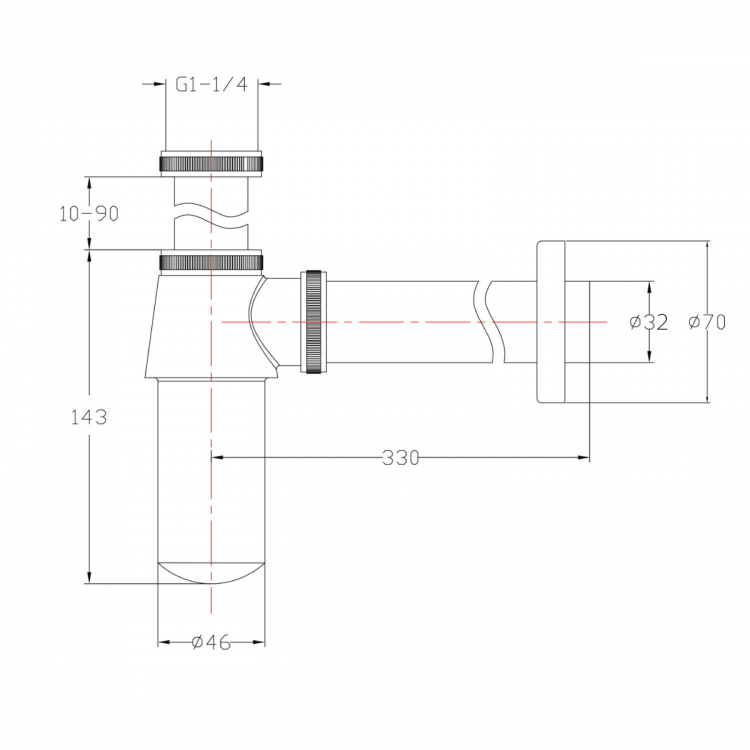 RETRO Syfon umywalkowy 5/4", odpływ 32mm, ciemny brąz