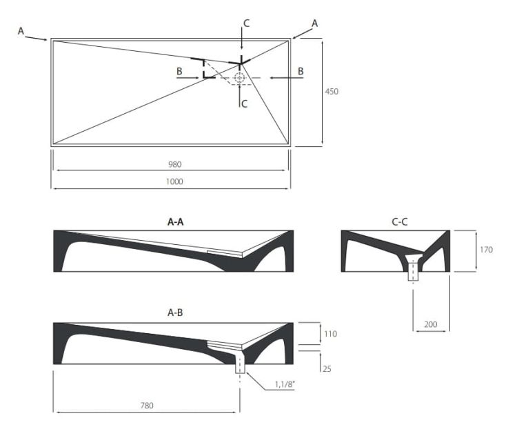 Betonowa umywalka nablatowa 100x45 cm Durabad Q100