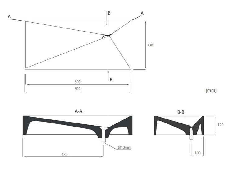 Umywalka blatowa 70x33 cm z architektonicznego betonu Durabad Q100S