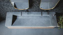 Betonowa, podwójna umywalka wisząca 160x47 cm Durabad Q70L jasny beton