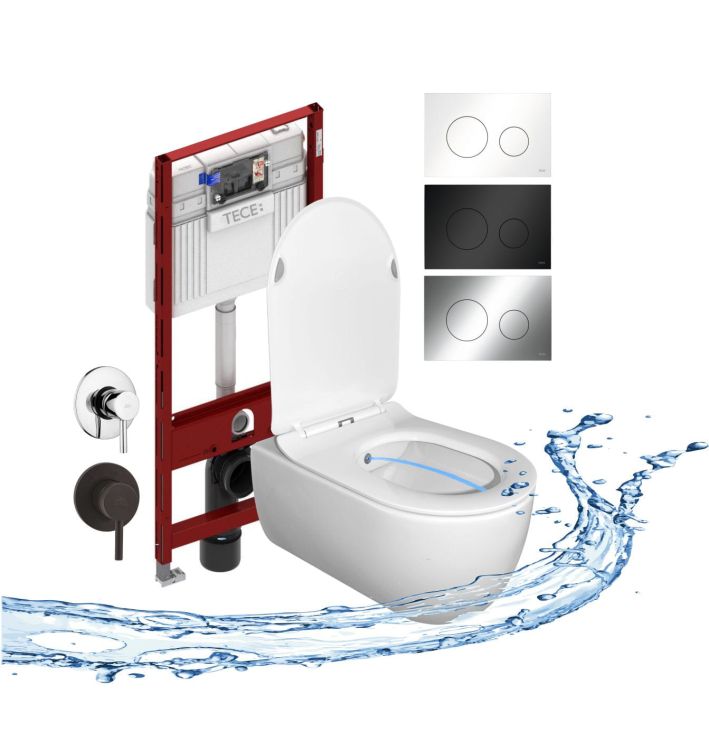 Miska WC wisząca z funkcją bidetu 53x36 cm Vito OA z deską WC, baterią, stelażem TECE i przyciskiem Loop w komplecie