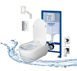 Miska WC wisząca 53x36 cm z funkcją bidetu Vito OA z deską WC, stelażem GROHE 5w1 i baterią w komplecie