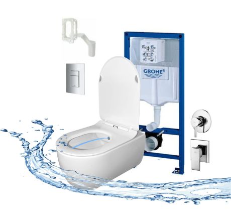 Przejdź do produktu Miska WC wisząca 53x36 cm z funkcją bidetu Vito OA z deską WC, stelażem GROHE 5w1 i baterią w komplecie