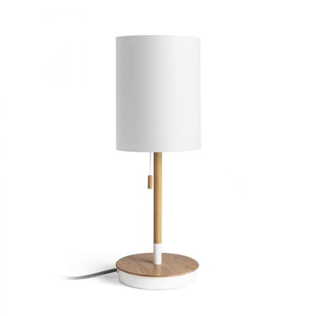 Przejdź do produktu KEITH/RON 15/20 stołowa z USB  Polycotton biała/buk 230V LED E27 15W