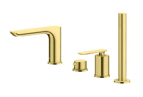 Przejdź do produktu Bateria wannowa, stojąca, ze słuchawką prysznicową złoty szczotkowany Kohlman Experience Gold Brushed QB244EGDB