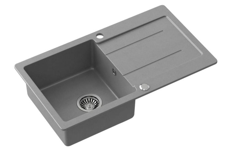 Zlewozmywak granitowy z ociekaczem, 77x44cm, szary