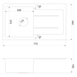 Zlewozmywak granitowy z ociekaczem, 77x44cm, szary