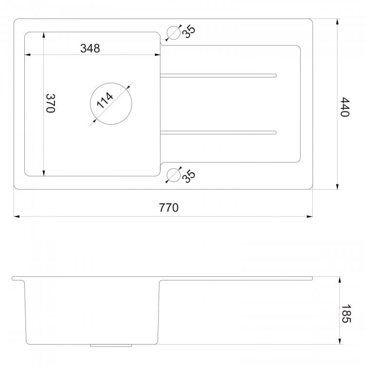Zlewozmywak granitowy z ociekaczem, 77x44cm, czarny