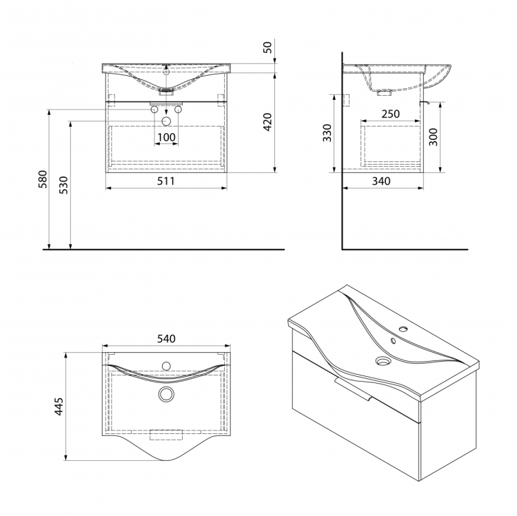 AKIRA szafka umywalkowa 51,1x42x34cm, biały