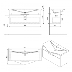 AKIRA szafka umywalkowa 96x42x34cm, biały