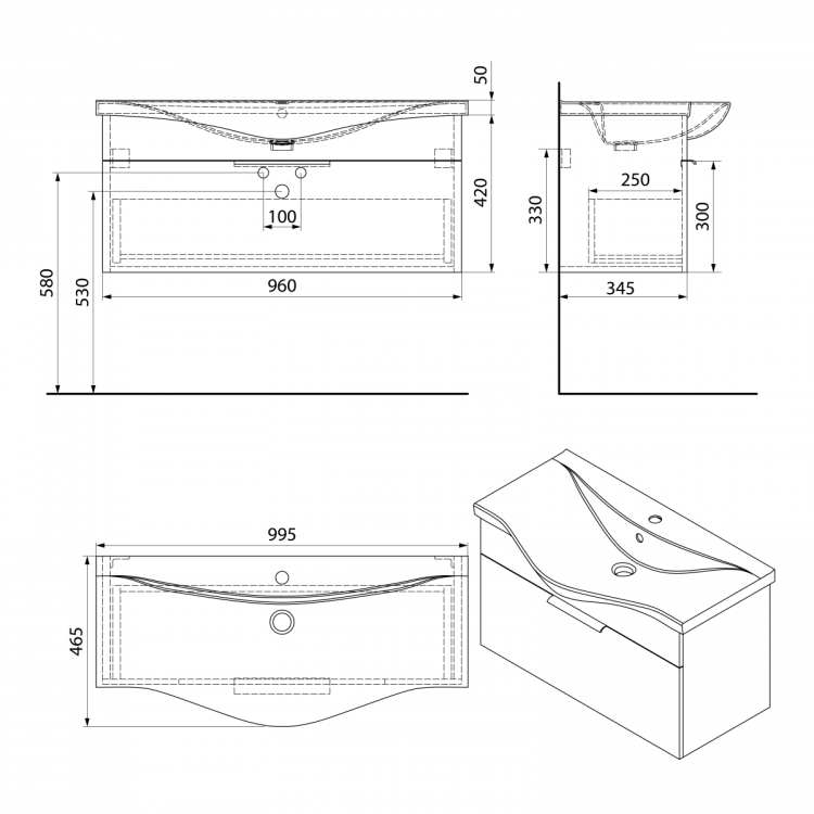 AKIRA szafka umywalkowa 96x42x34cm, biały