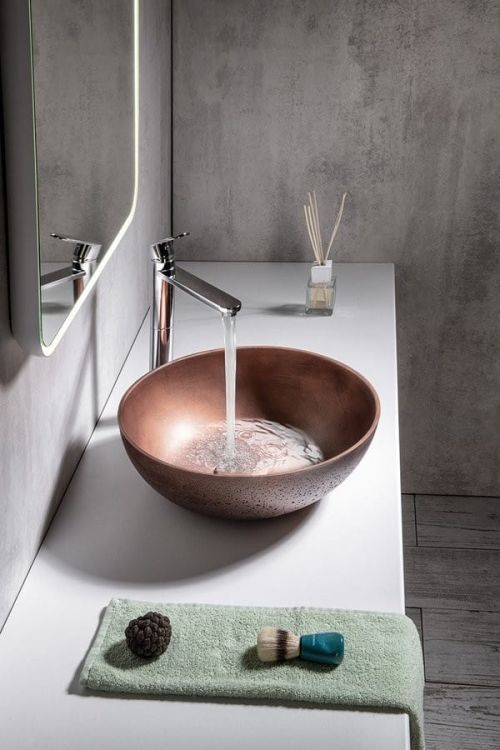FORMIGO umywalka betonowa nablatowa, średnica 39cm, miedź