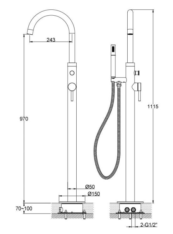 Bateria wannowa wolnostojąca 112 cm  Kohlman Axel QF1165A