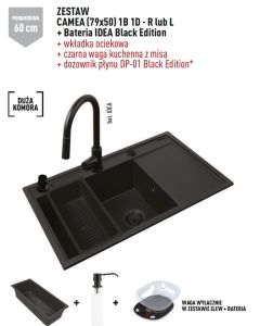 Zlewozmywak jednokomorowy 79x50cm z baterią 1B 1D Pyramis Camea 070168402BE volcano lewy