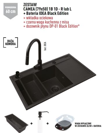 Przejdź do produktu Zlewozmywak jednokomorowy 79x50cm z baterią 1B 1D Pyramis Camea 070168402BE volcano lewy