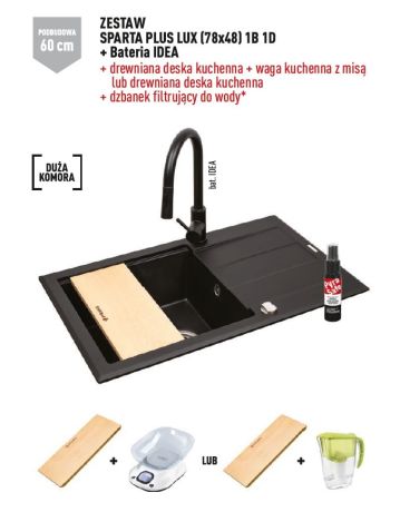 Przejdź do produktu Zlewozmywak jednokomorowy 78x48 cm z czarną baterią 1B 1D Pyramis Sparta Plus Lux 070 167 101I volcano lewy