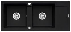 Zlewozmywak dwukomorowy 116x50 cm z czarną baterią Bello 2B 1D Pyramis Mido 070090801Bn czarny
