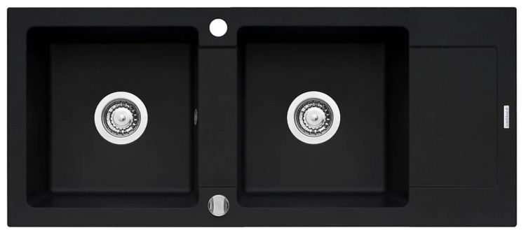 Zlewozmywak dwukomorowy 116x50 cm z czarną baterią Bello 2B 1D Pyramis Mido 070090801Bn czarny