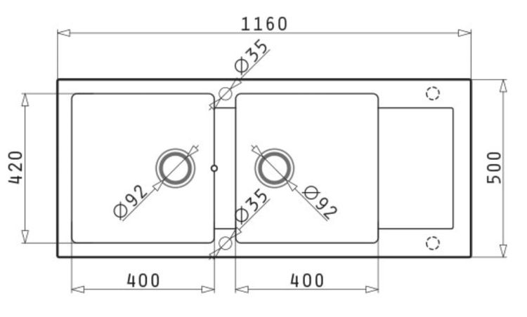 Zlewozmywak dwukomorowy 116x50 cm z czarną baterią Bello Duo 2B 1D Pyramis Mido 070090801Bt czarny