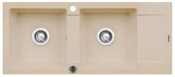 Zlewozmywak dwukomorowy 116x50 cm z czarną baterią Bello 2B 1D Pyramis Mido 070 090 701Bt beż