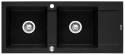 Zlewozmywak dwukomorowy 116x50 cm z czarną baterią Bello 2B 1D Pyramis Mido 070 168 101Bt volcano