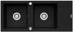 Zlewozmywak dwukomorowy 116x50 cm z czarną baterią Bello 2B 1D Pyramis Mido 070 090 901Bt karbon