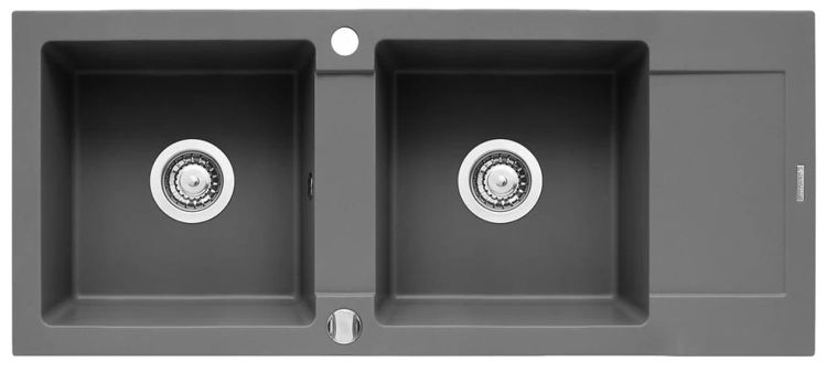 Zlewozmywak dwukomorowy 116x50 cm z czarną baterią Bello 2B 1D Pyramis Mido 070 090 501Bt  beton szary