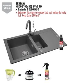 Zlewozmywak granitowy 100x50 cm z szarą baterią Bello Duo 1,5B 1D Pyramis Mido 070089901Bt szary beton