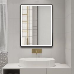 SWIDA lustro z oświetleniem LED 60x80cm, czujnik dotykowy, ściemnialne, czarny mat