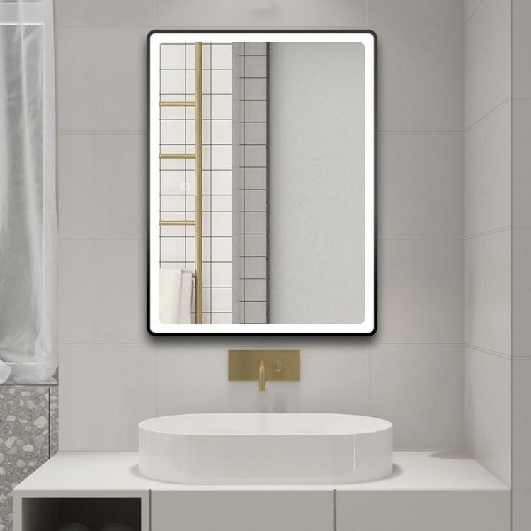 SWIDA lustro z oświetleniem LED 60x80cm, czujnik dotykowy, ściemnialne, czarny mat