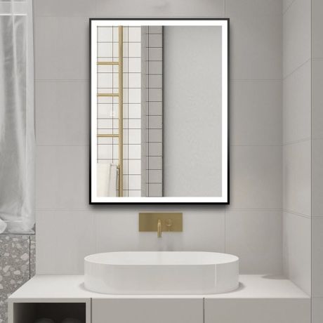 Przejdź do produktu CORNA lustro z oświetleniem LED 60x80cm, czujnik dotykowy, ściemnialne, czarny mat