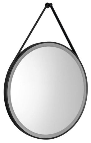 Przejdź do produktu STAGO okrągłe lustro z oświetleniem LED średnica 60cm, ze skórzanym paskiem, czujnik dotykowy, ściemnialne, czarny mat