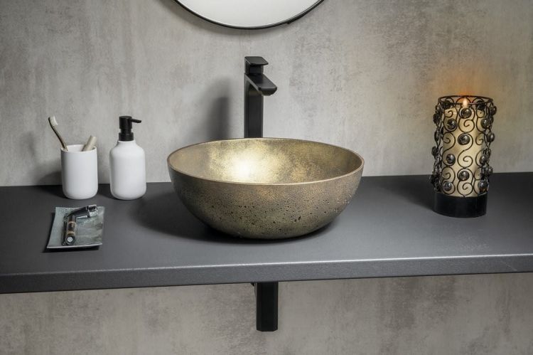 FORMIGO umywalka betonowa nablatowa, średnica 39cm, złoto