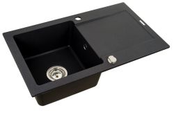 Zlewozmywak granitowy 76x44 cm z czarną baterią Bello 1B 1D Pyramis Mido 070001201Bn czarny