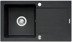 Zlewozmywak granitowy 76x44 cm z czarną baterią Bello 1B 1D Pyramis Mido 070001201Bn czarny