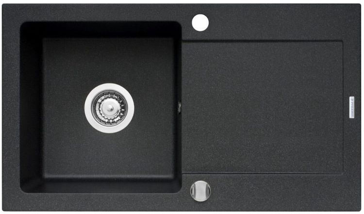 Zlewozmywak granitowy 76x44 cm z czarną baterią Silvio 1B 1D Pyramis Mido 070001201Sn czarny