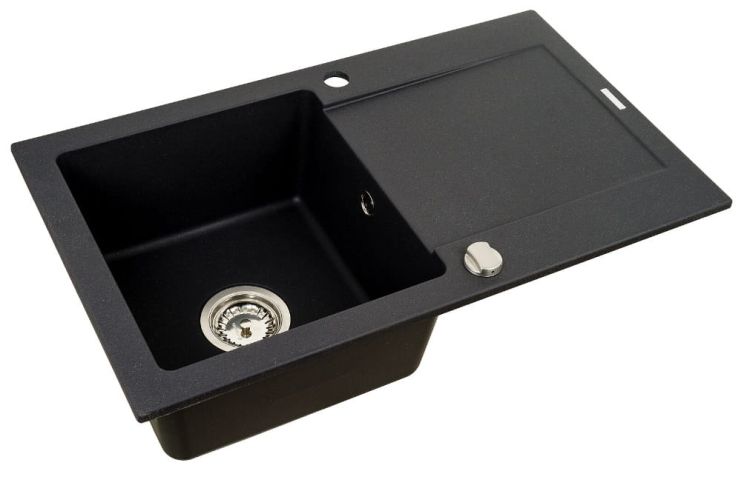 Zlewozmywak granitowy 76x44 cm z czarną baterią Silvio 1B 1D Pyramis Mido 070001201Sn czarny